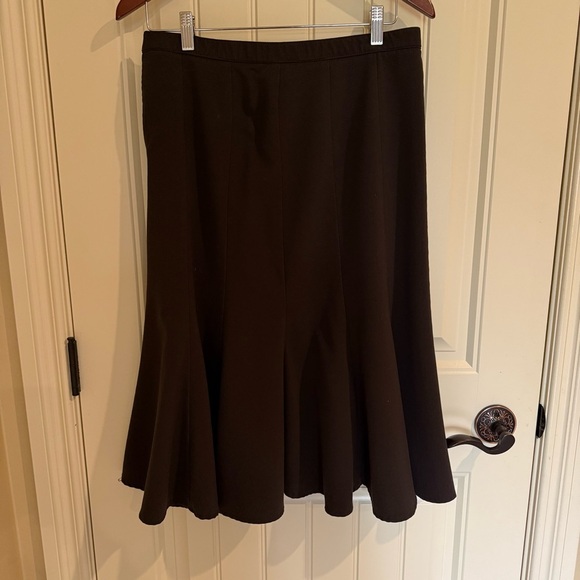 Laura Petite Flare Skirt A-Line Brown Midi Flowy Side Zipper Office Size 8 - Picture 3 of 10